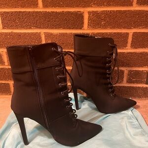 Elegant Black Lace-Up Ankle Boots